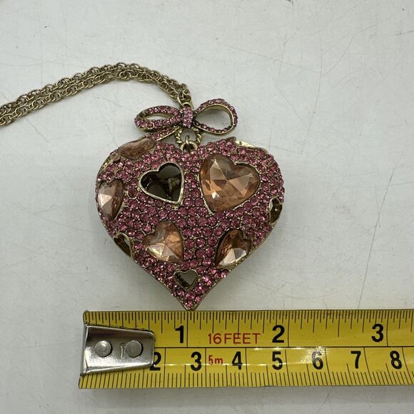 Betsey Johnson Heart Necklace Pink Rhinestones Pinkalicious Collection Gold Tone - Picture 11 of 16